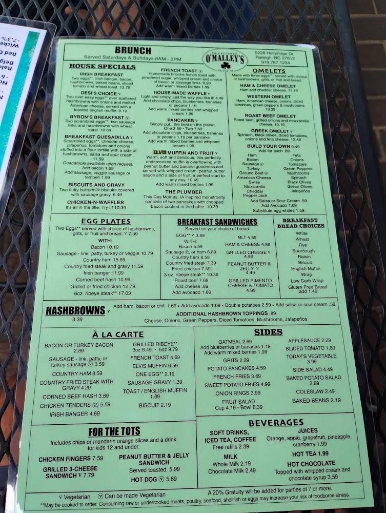 O'Malley's Pub & Restaurant Menu image 1