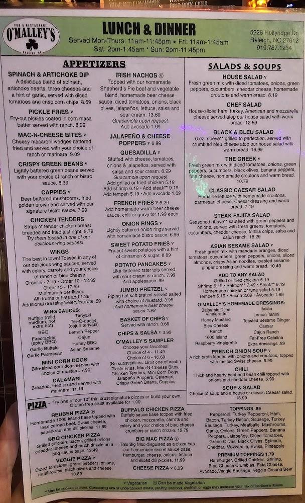 O'Malley's Pub & Restaurant Menu image 2